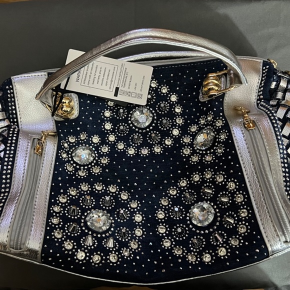 Denim /Rhinestone Embossed Handbag - Picture 2 of 4
